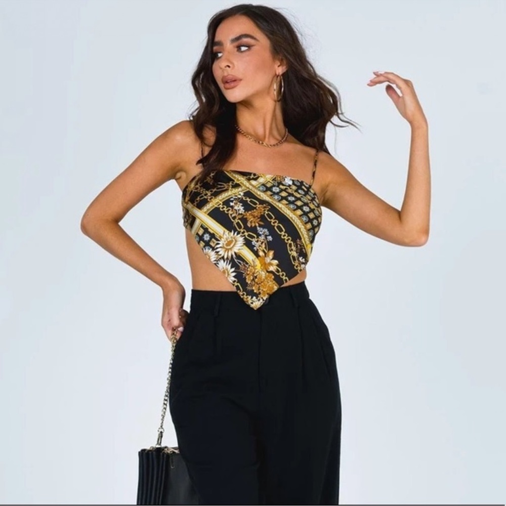 Princess Polly Black and Gold Scarf Tank Top